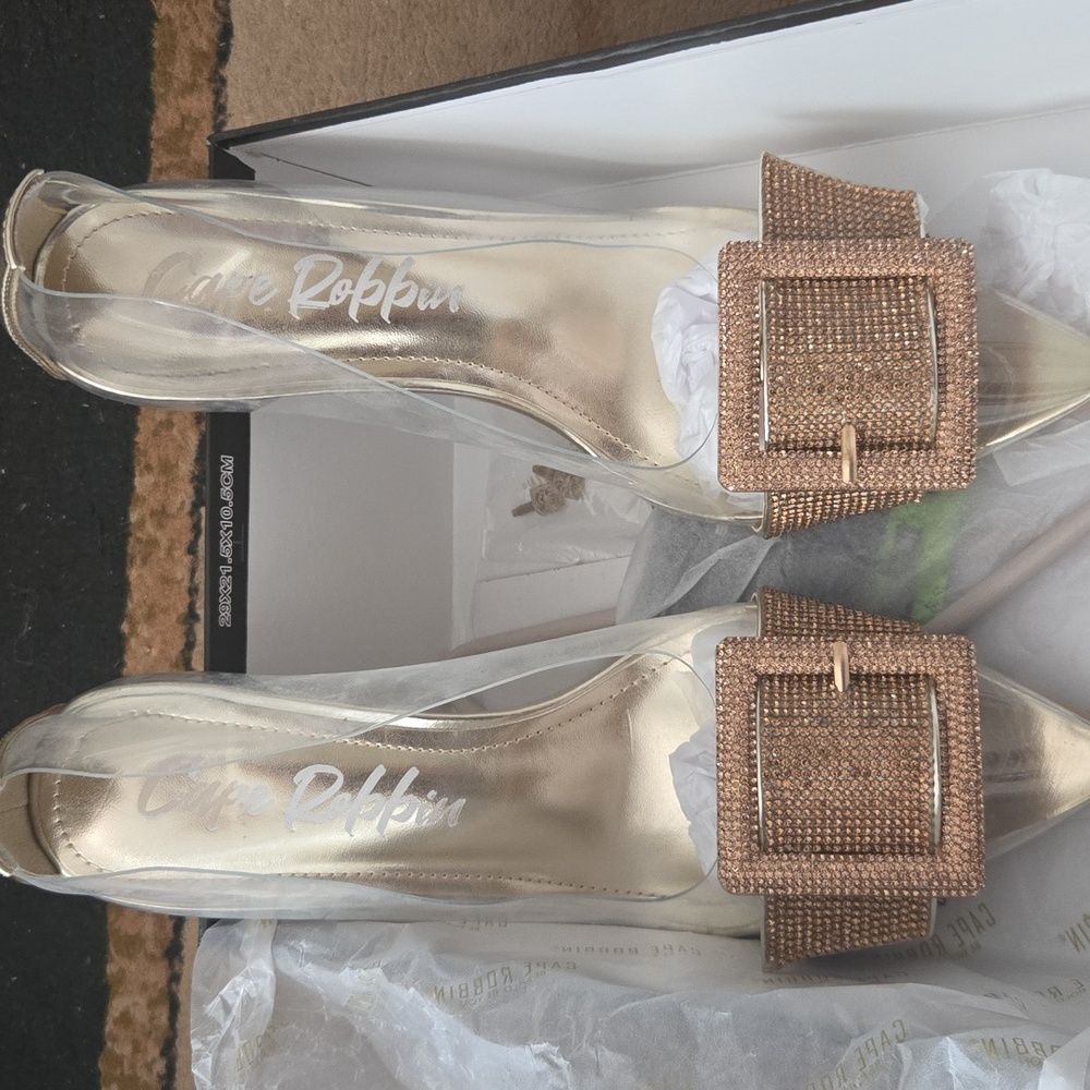 Cape Robbin Clear and Gold Heels with Buckle